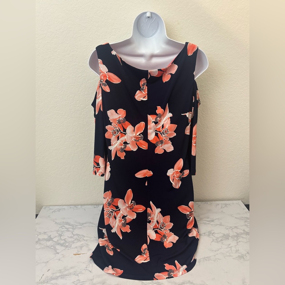 Connected Apparel Womens Dress Sz 8P Petite Long Cold Shoulder Floral Lined - Picture 4 of 6